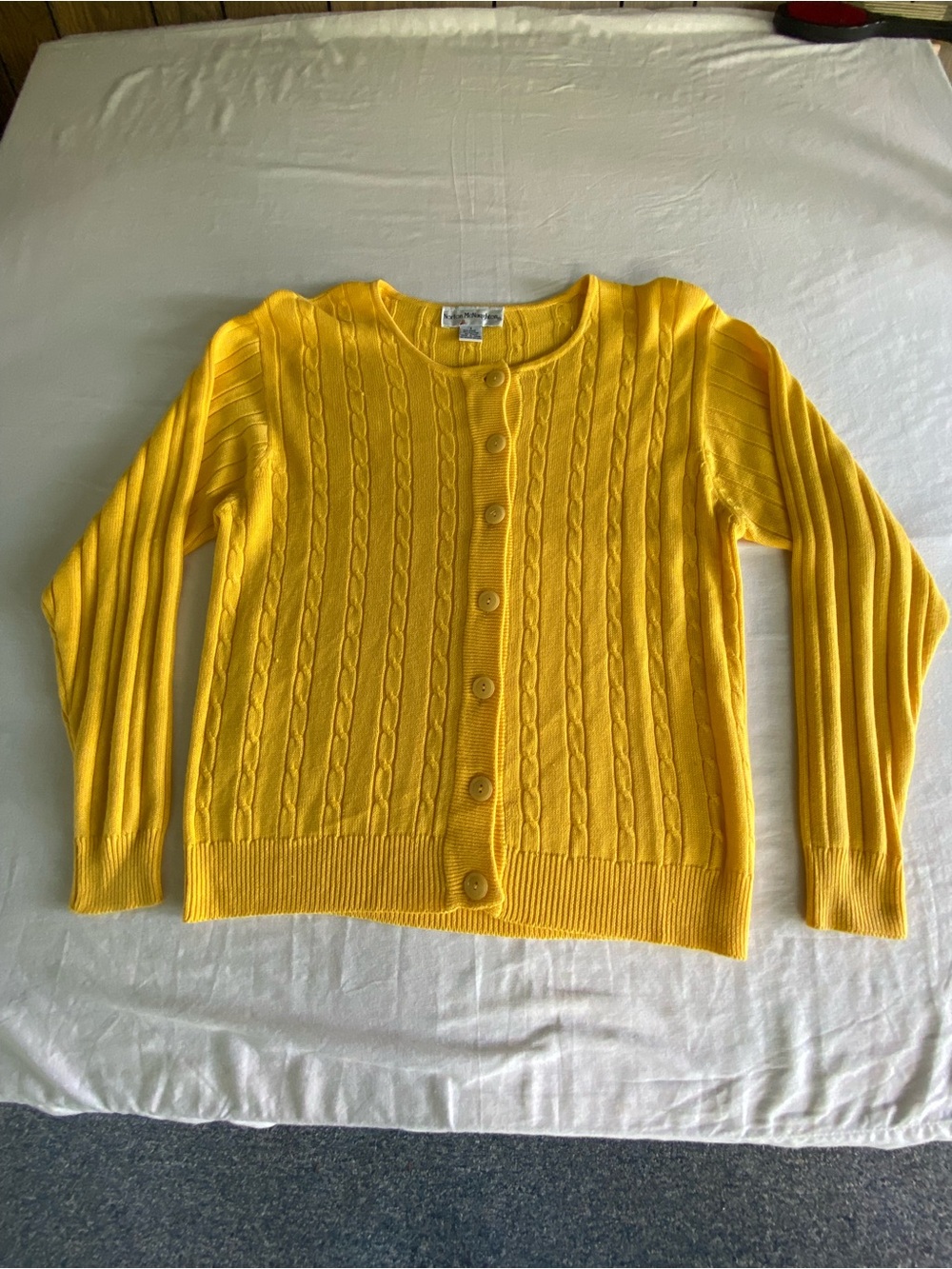 Vintage Norton McNaughton Ladies Small Yellow Cable Knit Cardigan Sweater